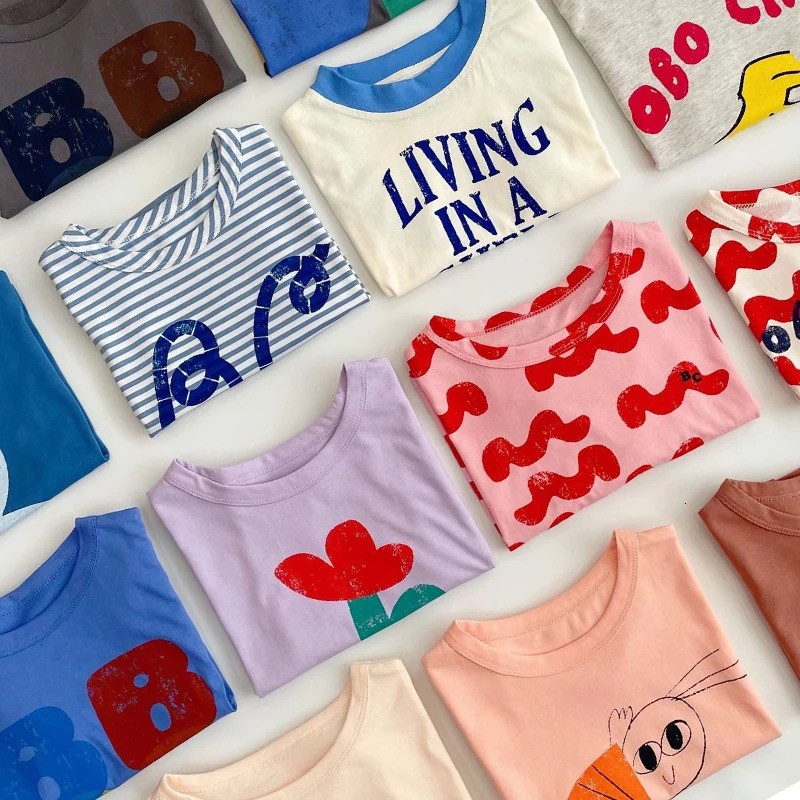 Kid Clothes Spring Sumemer Korean Baby Boys Girls Cotton Cartoon Short Sleeve T Shirts Childrens Outerwear Clothings 260311