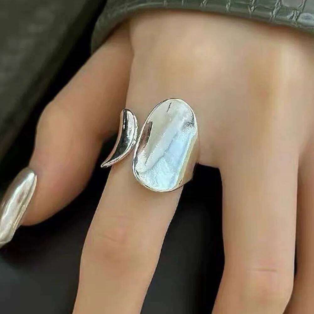 925 Sterling Silver Rings For Women Simple Vintage Handmade Adjustable Finger Big Shinning Ring Fashion Band Female Bijoux Gift H260312