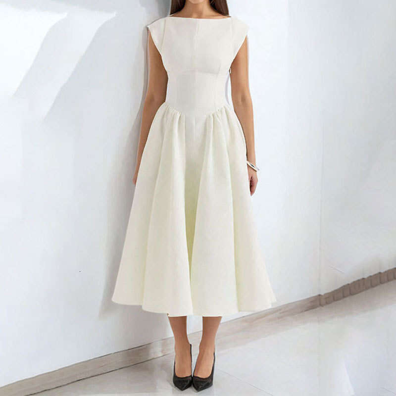 European and American cross-border women's clothing 2026 spring new elegant solid color backless patchwork waist-cinching mid-length dress