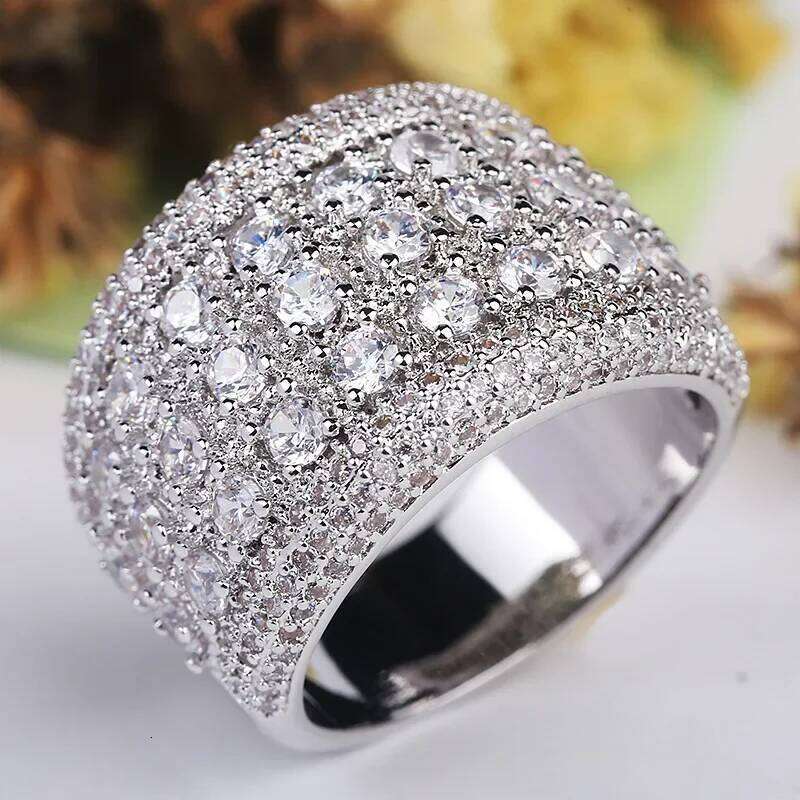 Pure 925 Sterling Silver Sparkling Wide Rings for Women Girls AAA CZ Crystal Wedding Engagement with Stamp Jewelry Summer Sale H260312