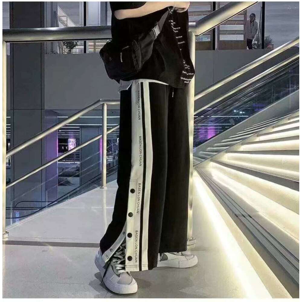 Harajuku Wide leg Sweatpants Oversize Men Streetwear Side Button Baggy Pants Casual Sport Split Basketball Women Track Trousers