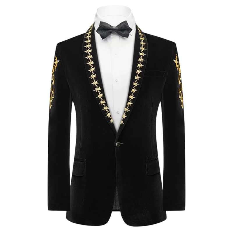 High Quality Men Suit 2 Pcs Blazer Pants Velvet Embroidered Slim Fit Jacket Special Occasion Wedding Prom Party Customized