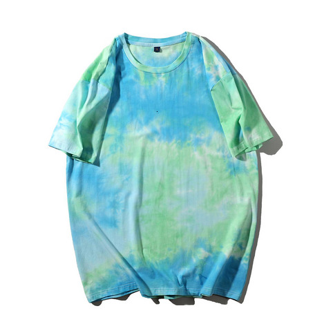 China-Chic New Chinese Traditional Pattern Elk Tie Dyed Short Sleeve T-shirt Rainbow Gradual Change Vintage Beast Print Men's Summer Versatile To