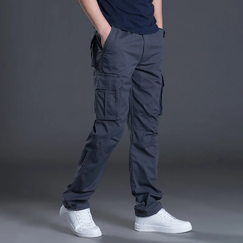 Cotton Multi Flap Pockets Mens Straight Leg Cargo Pants Loose Casual Outdoor Pants Mens Work Pants For Hiking Tactical 260311