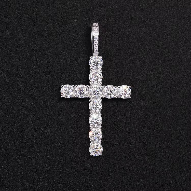 Ready to Ship 2mm to 5mm White Gold Plated 925 Sterling Silver Made VVS Diamond Moissanite Cross Pendant Charm