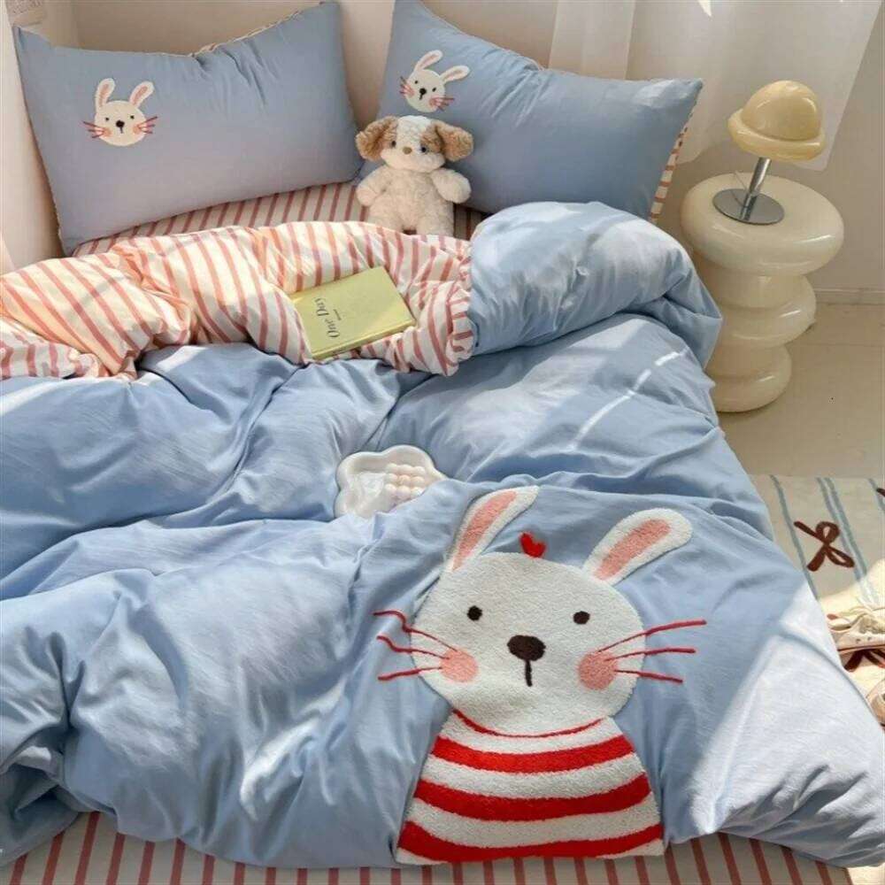 Cartoon German Cat Towel Embroidery Sanded Autumn And Winter Bedding Four-Piece Set Quilt Cover Bed Sheet Cute H260312
