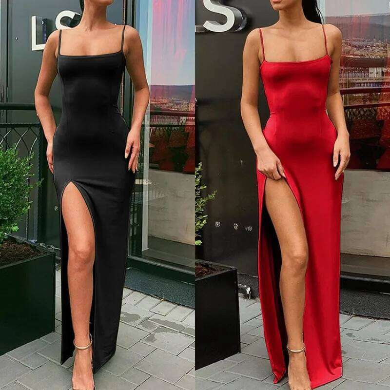 New Dresses 2025 Woman Fashion Slim Waist Solid Color Split Camisole Skirt C260311