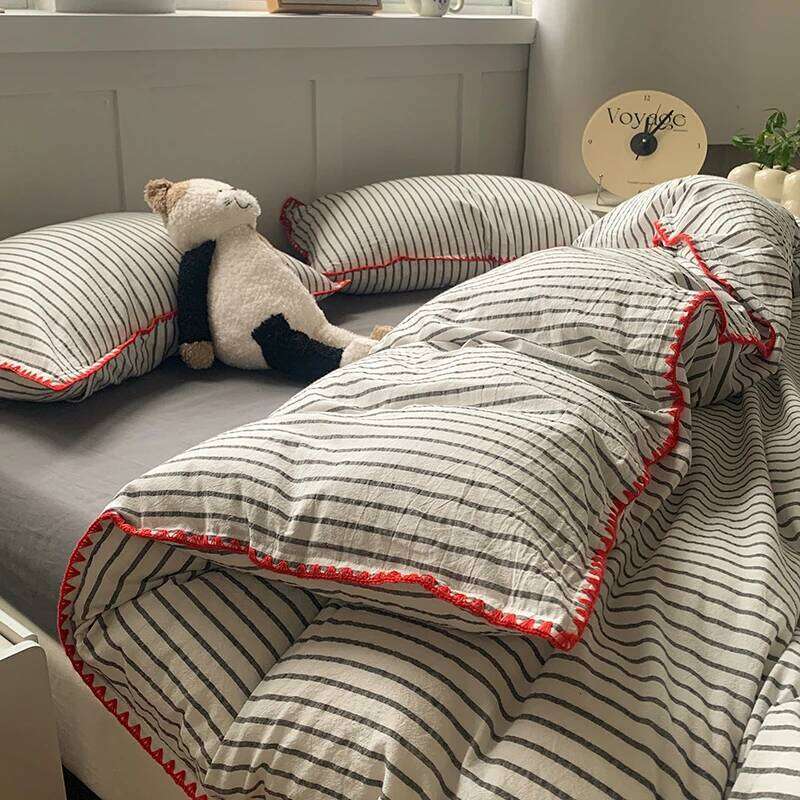 100% Cotton Stripe Bedding Duvet Set with Pillowcase housse de couette Quilt Cover set King Size H260312