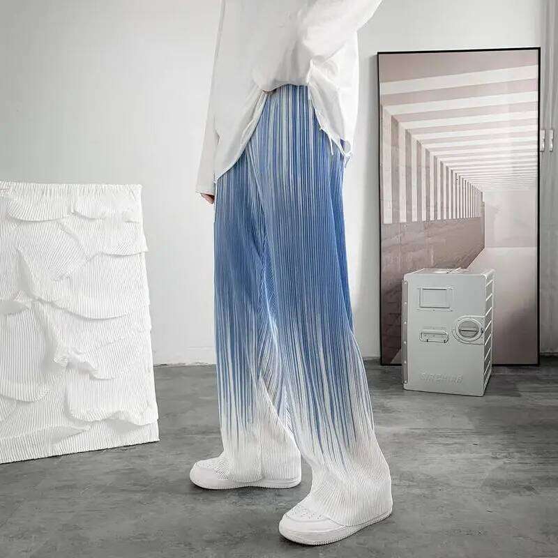 Summer Silk Pleated Man Casual Harajuku Wide Leg Oversize Streetwear Vintage Y2k Pants Clothes Trousers 2022 New