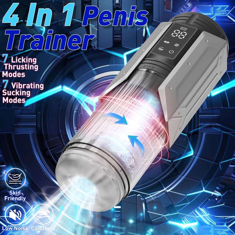 Novelty 4-in-1 Penis Trainer Male Electric Masturbator 7 Licking, Thrusting, Vibrating, Sucking Modes Adult Sex Toys Z260312