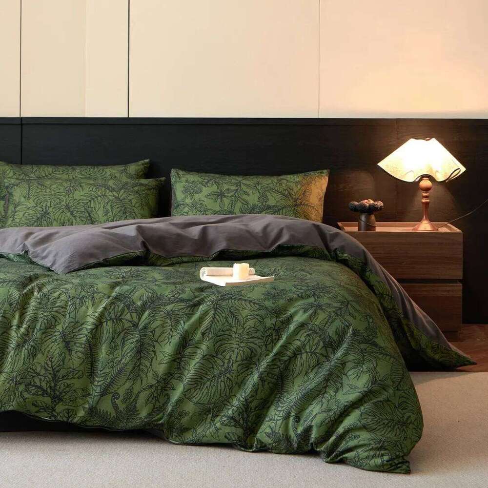 Linen Sheets French-style Retro Pure Cotton Brushed Four-piece Set Bedding Bed Sheet Green Duvet Cover H260312