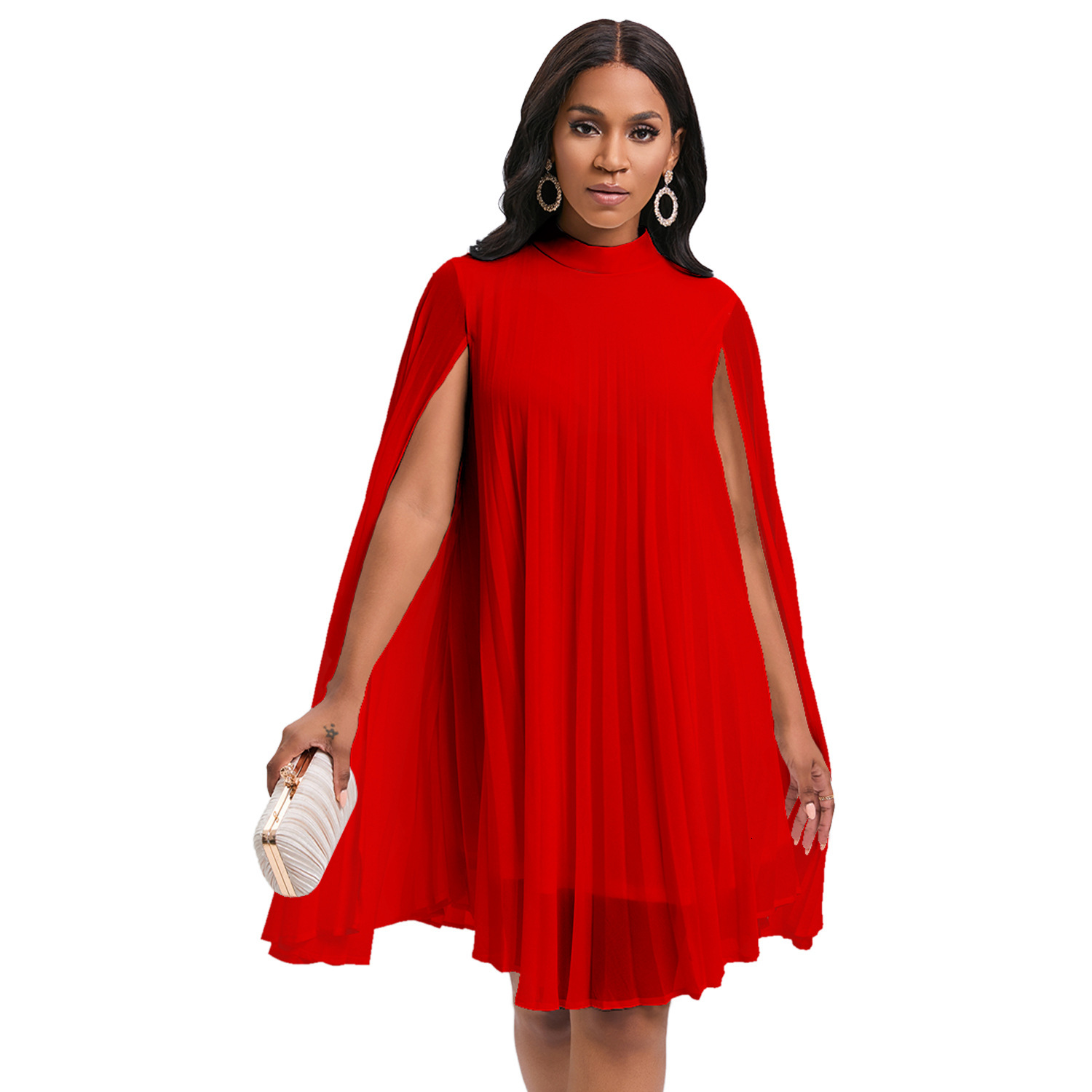 D400 Womens Fashion 2023 New Elegant Fashion Chiffon Pullover Cape Batwing Sleeve Plus Size Dress