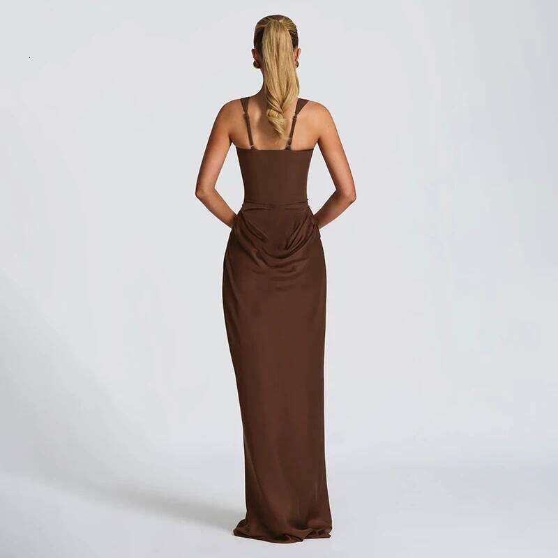 CUTENOVA Women'S New Solid Color Minimalist Square Neck Strapless Pleated Fitted Long Dress Holiday Elegant Streetwear C260312