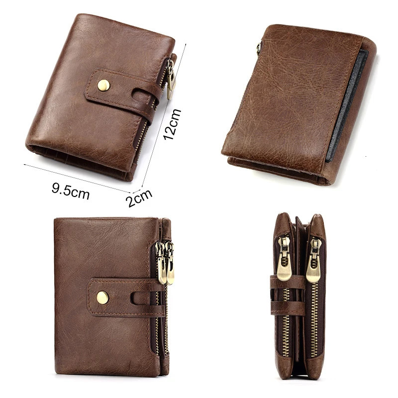 HUMERPAUL Retro Wallet for Men RFID Genuine Leather Hasp Zipper Card Holder Coin Purse Short Bifold Men Women Portomonee 260304