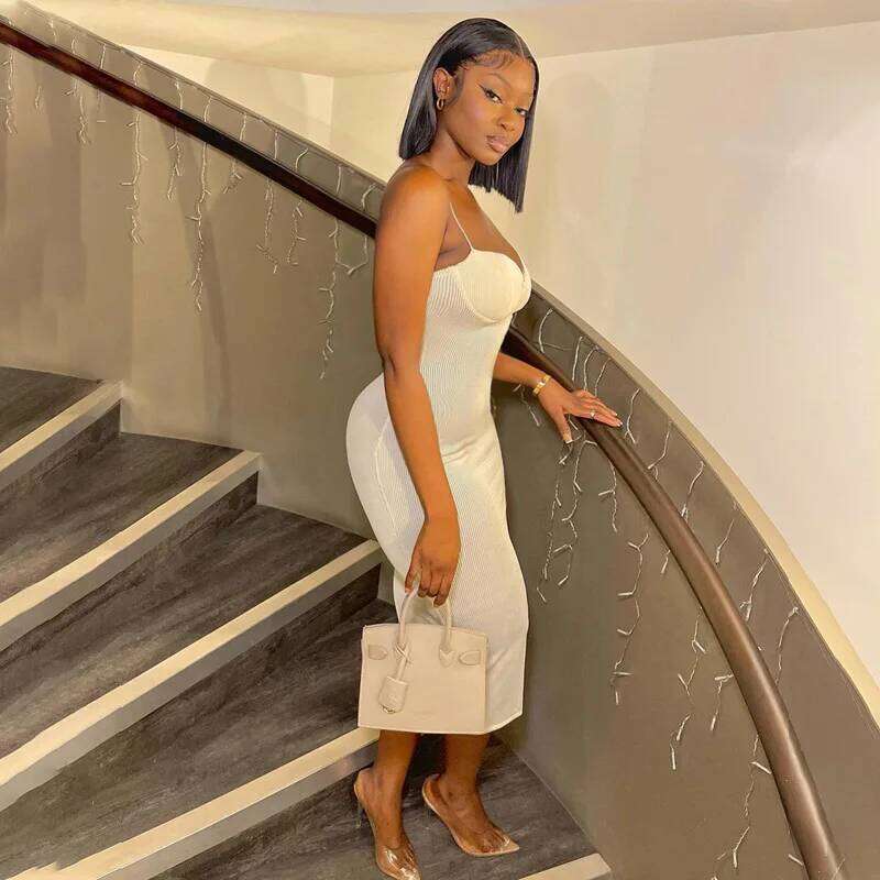 2023 Backless Solid Sleeveless Revealing Midi Strips Dress Spring Bodycon Sexy Streetwear Party Club Outfits Y2K C260312