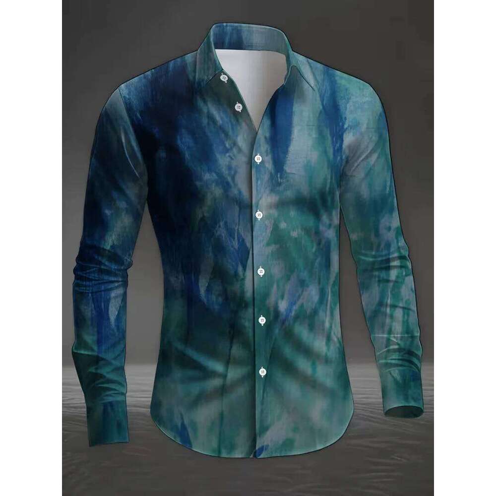 New men's 3D animal printed with casual long sleeves and flower button design, fashionable shirt top
