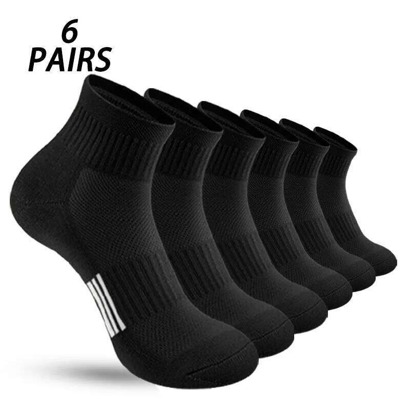 6 Pairs of Men's Solid Color Vertical Striped Mid-Calf Business Style, Suitable for All Seasons, Versatile Black Socks, Breathable Z260312