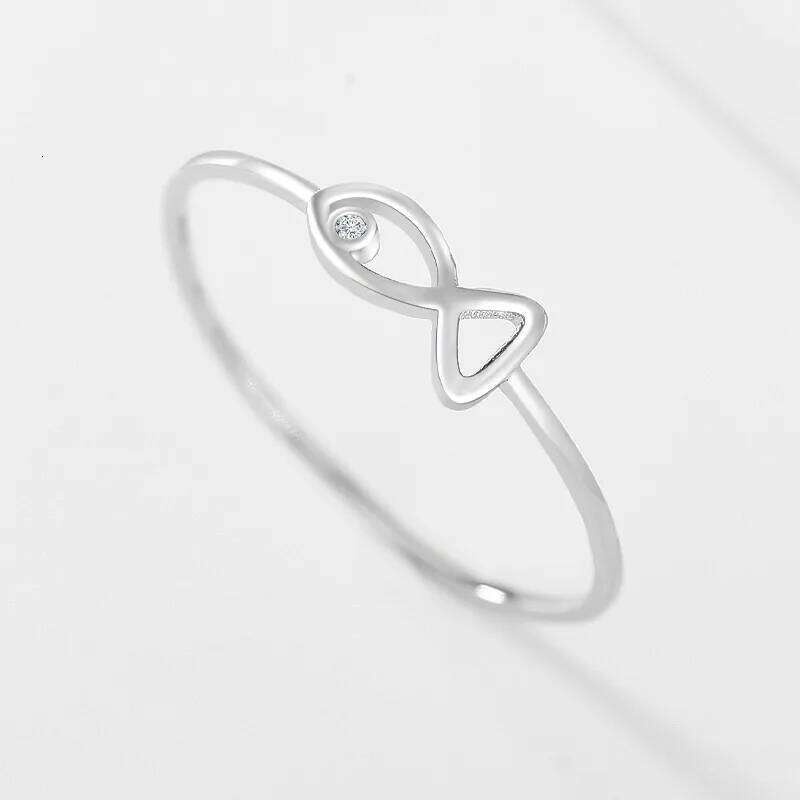 925 Sterling Silver Hollow Fish Rings For Women Simple Fashion Mini Crystal Stone Fine Jewelry Female Finger Accessories H260312