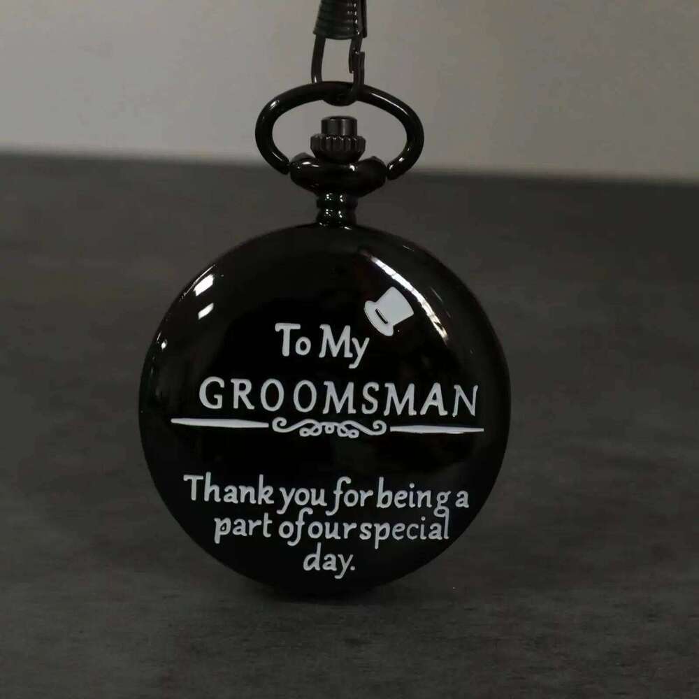 Vintage Classic Men's Quartz "To My Groomsman" Engraved Flip Roman Numeral Chain Pendant Pocket Watch Reloj