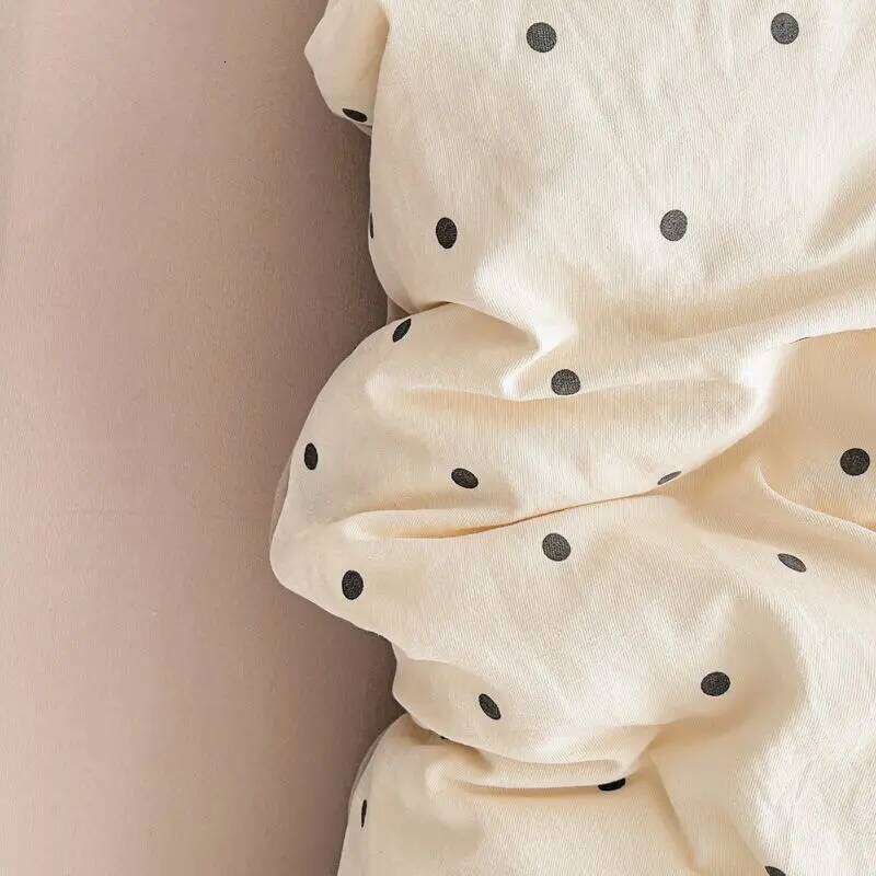 Korean Dot Bedding Ins Washed Cotton Cream Three or Four-piece Soft Girl Duvet Cover No Filler Pillowcase Flat Bed Sheet Set H260312