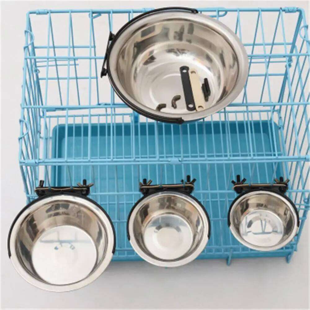 Pet Can Hang Stationary Cage Stainless Steel Dog Cat Hanging Bowls Durable Puppy Kitten Feeder Water Food Bowl 26Y0312