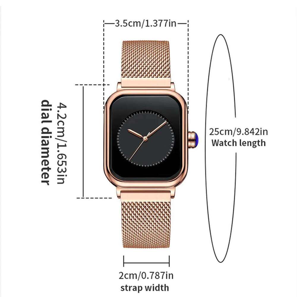 VA VOOM Brand Square Watch Magnet Stainless Steel Mesh With Quartz Movement Rose Gold Minimalist Women Dress Wristwatch