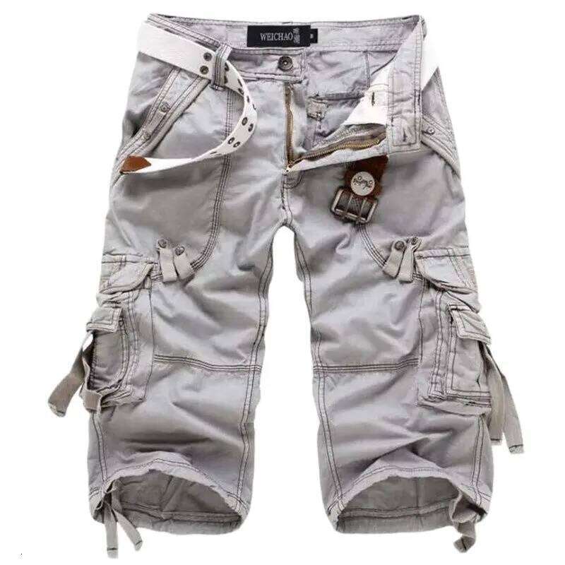 New Summer Casual Mens Straight Solid Sports Men Joggers Cargo Shorts Fashion Cotton Knee Length Sweatpants Man