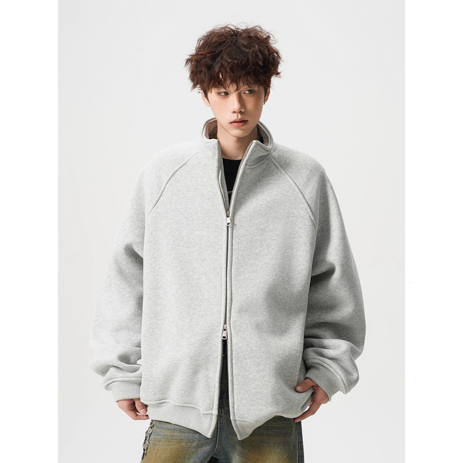Heavy-duty Double-zipper Cardigan Sweatshirt For Men And Women Suitable For Spring Autumn And Designer Hoodie Winter Loose-fitting Sports Stand-up Col