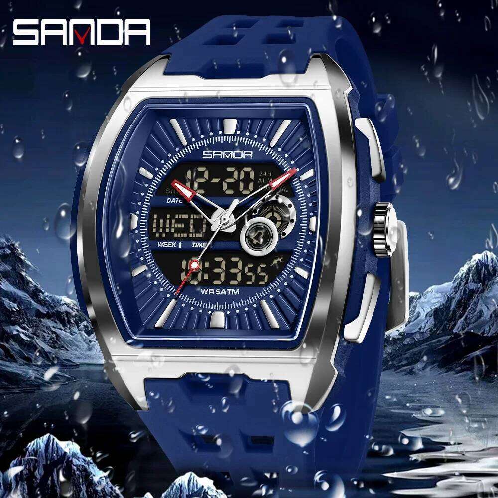 SANDA 5118 fashion Luxury alarm clock men electronic digital multifunctional trend men's watch silicone waterproof hand