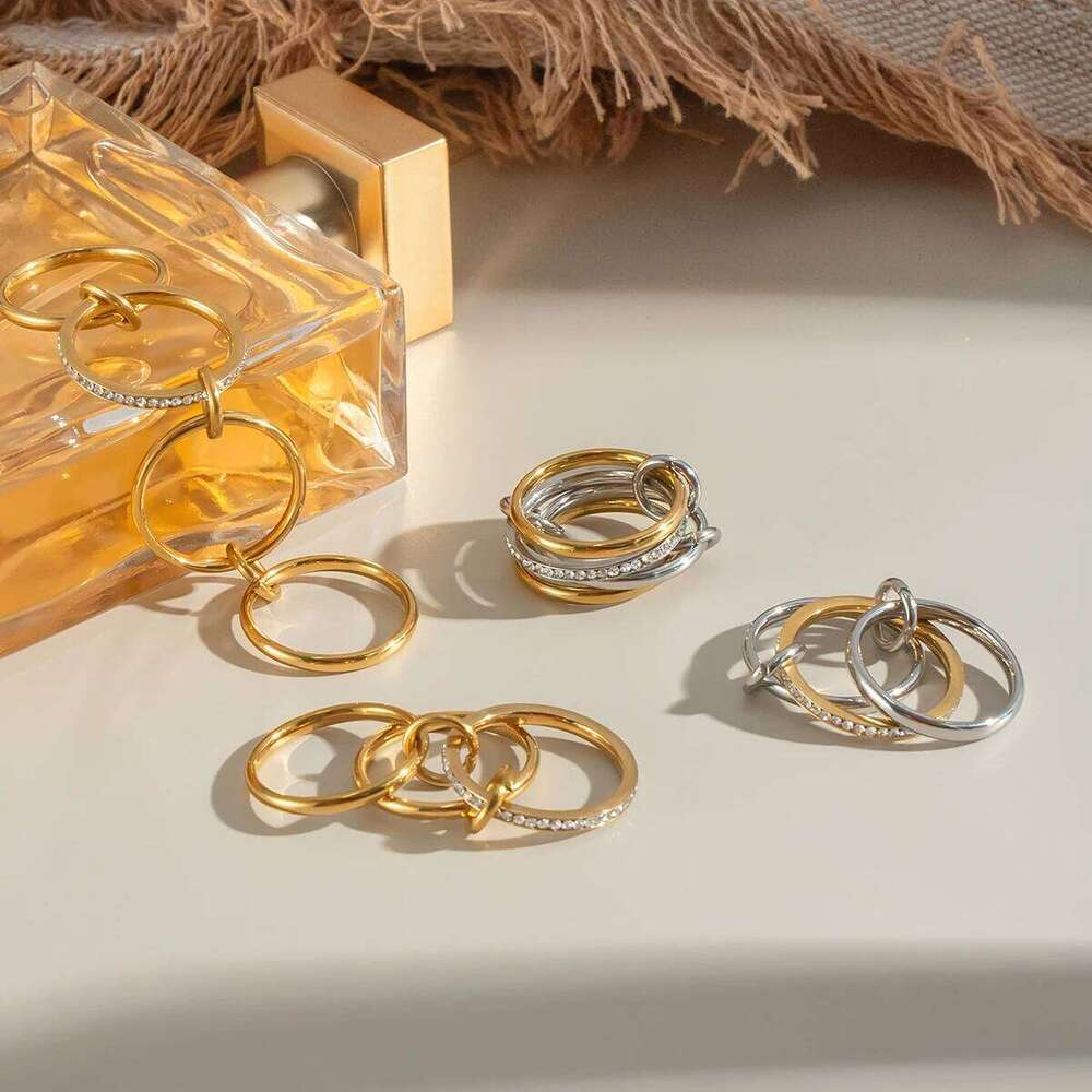 XIANING Size8 Stainless Steel Multi-layer Ring for Women 18K Gold Plated Minimalism Fashion Waterproof Jewelry H260312