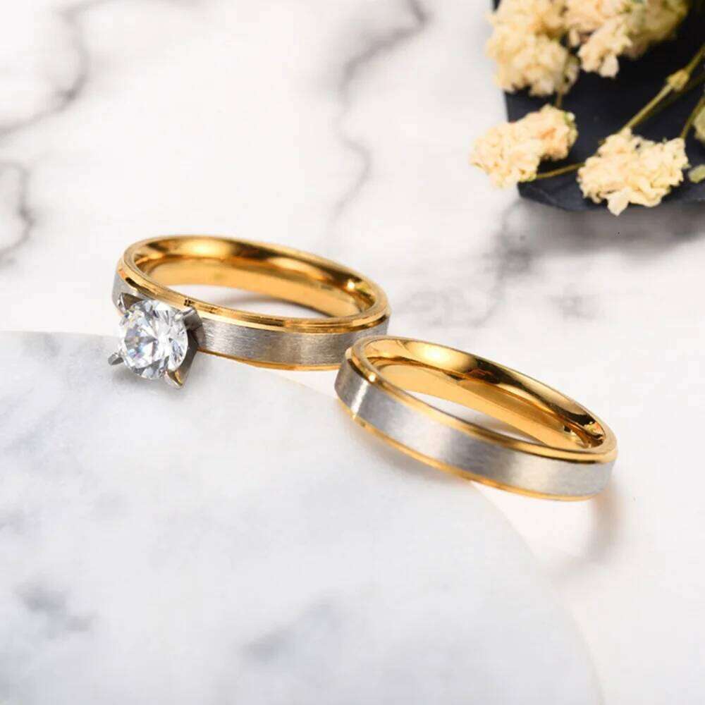 Unisex Matte Stainless Steel Zircon Rings Set for Couples Simple Fashion Jewelry Valentine Gift Size 6-12 W260311