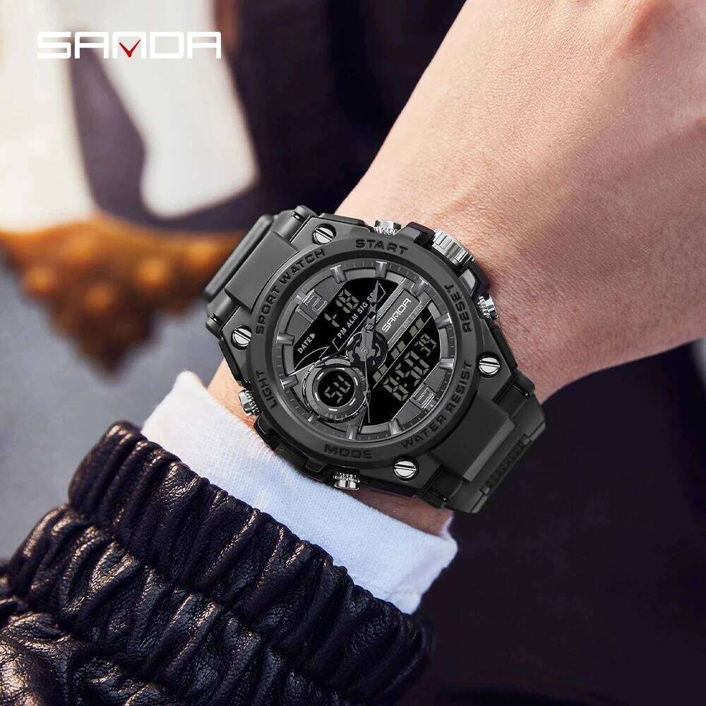 SANDA New Sport Military Men's Watches 50M Waterproof Quartz Wristwatch LED Digital Watch for Male Clock Relogios Masculino 6092