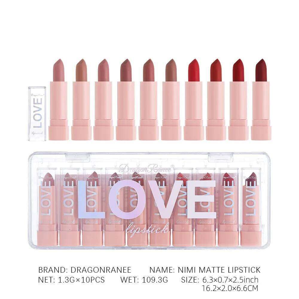 Ten Lipstick Set for Autumn Winter, Matte Waterproof Lips, Non-Fading, Non-Stick Cup, Whitening and Complexion Lip Gloss W260311