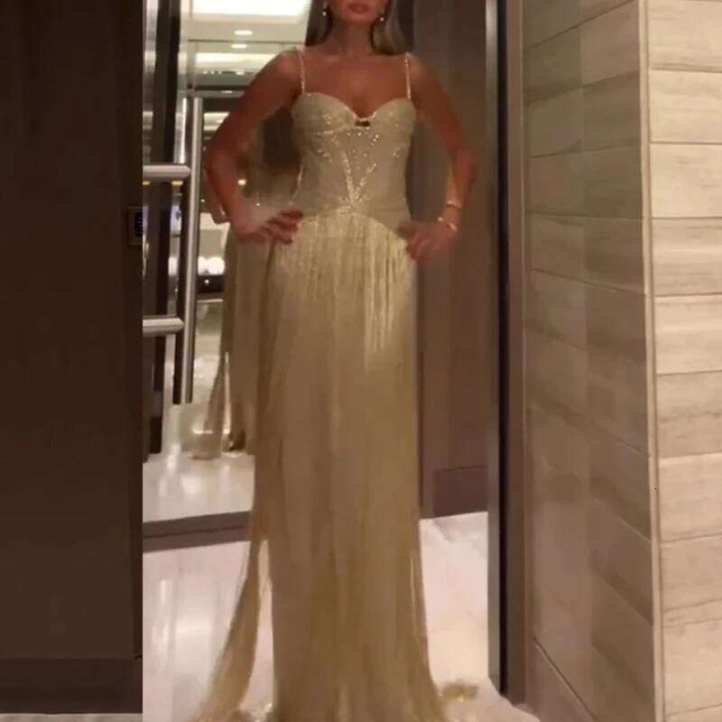 New 2026 Women's Banquet President Fashion Sequin Tassel Slim Cocktail Elegant Temperament Off Shoulder Strap Dress C260312