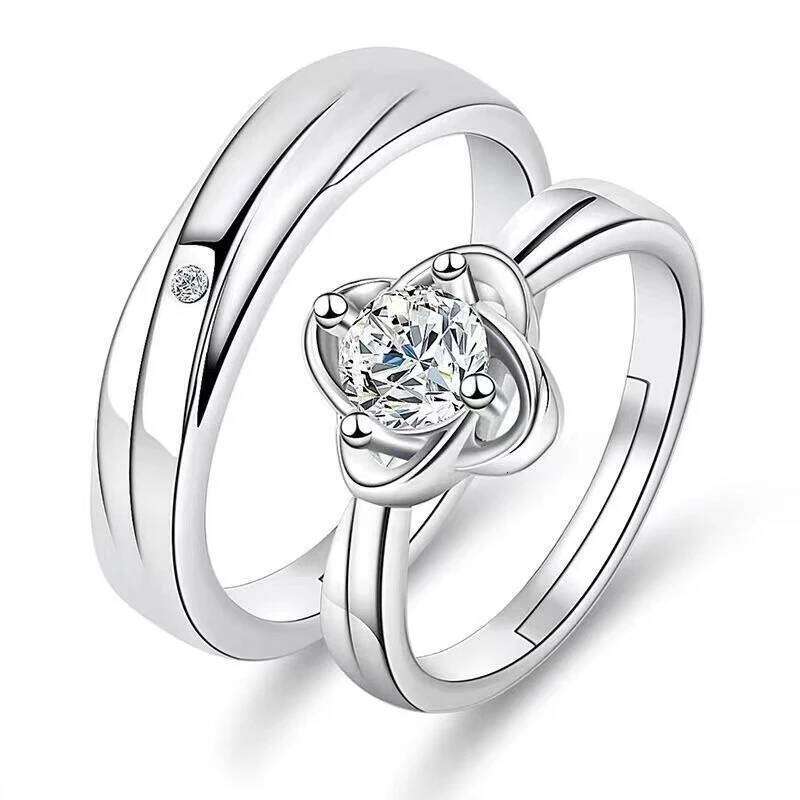 2PCS Fashion Exquisite Silver Color Couple Paired Ring For Women Men Opening Adjustable Engagement Wedding Gift Jewelry Accessor W260311