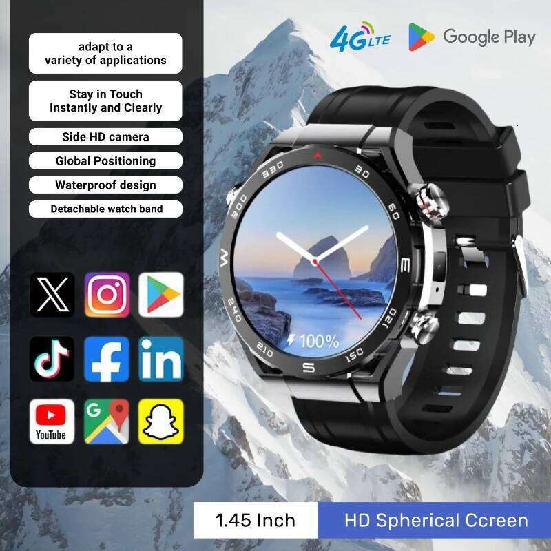 2025 A5 Pro 4G Smartwatch: Android OS, AMOLED Screen, 2MP Camera, GPS, WiFi, Heart Rate Monitor & Sport Modes for Men Women