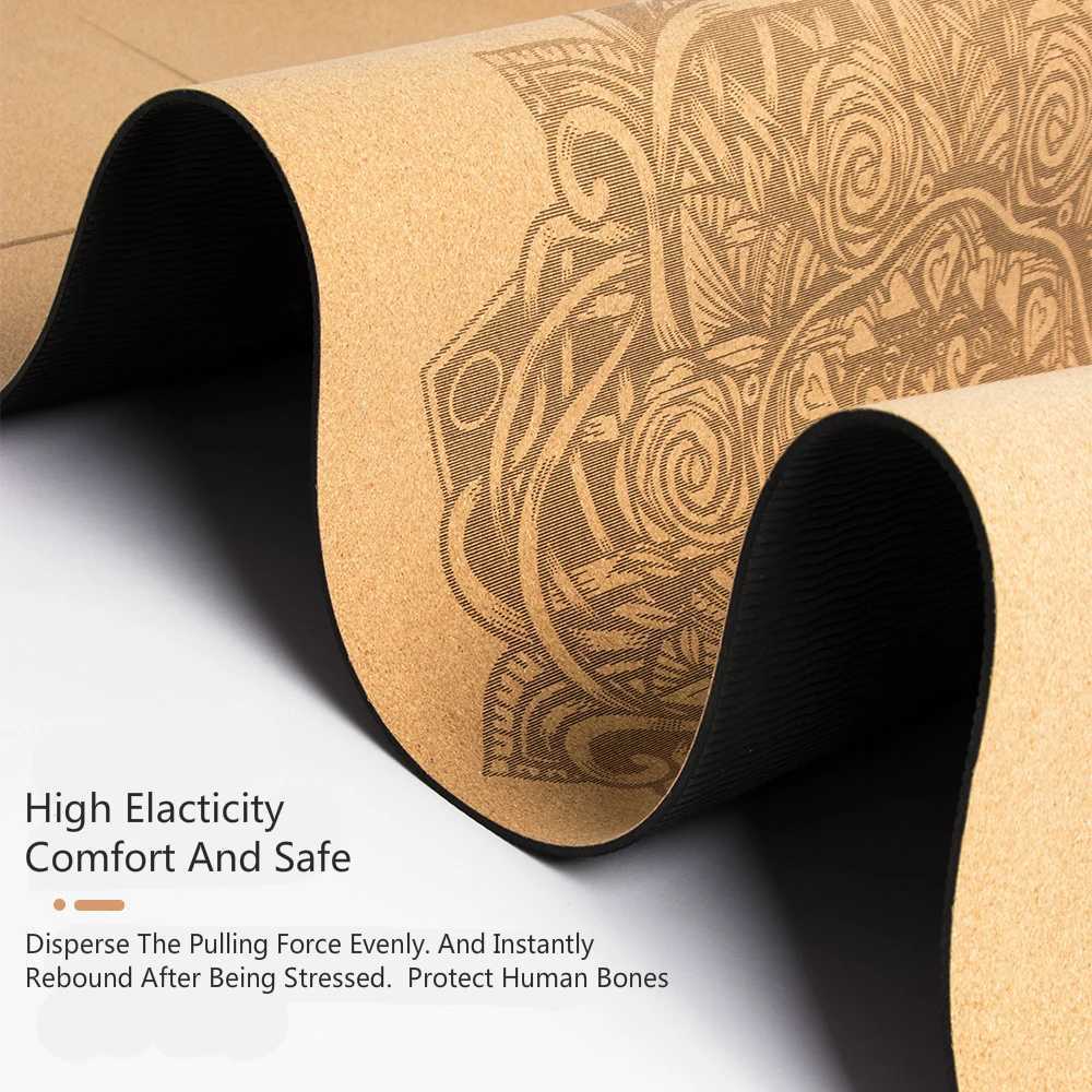 Natural Cork TPE Printed Yoga Mat Non-slip Esterilla Yoga Sweat-absorbing Home Fitness Pad Gymnastics Pilates Mats With Bag 4mm M260312