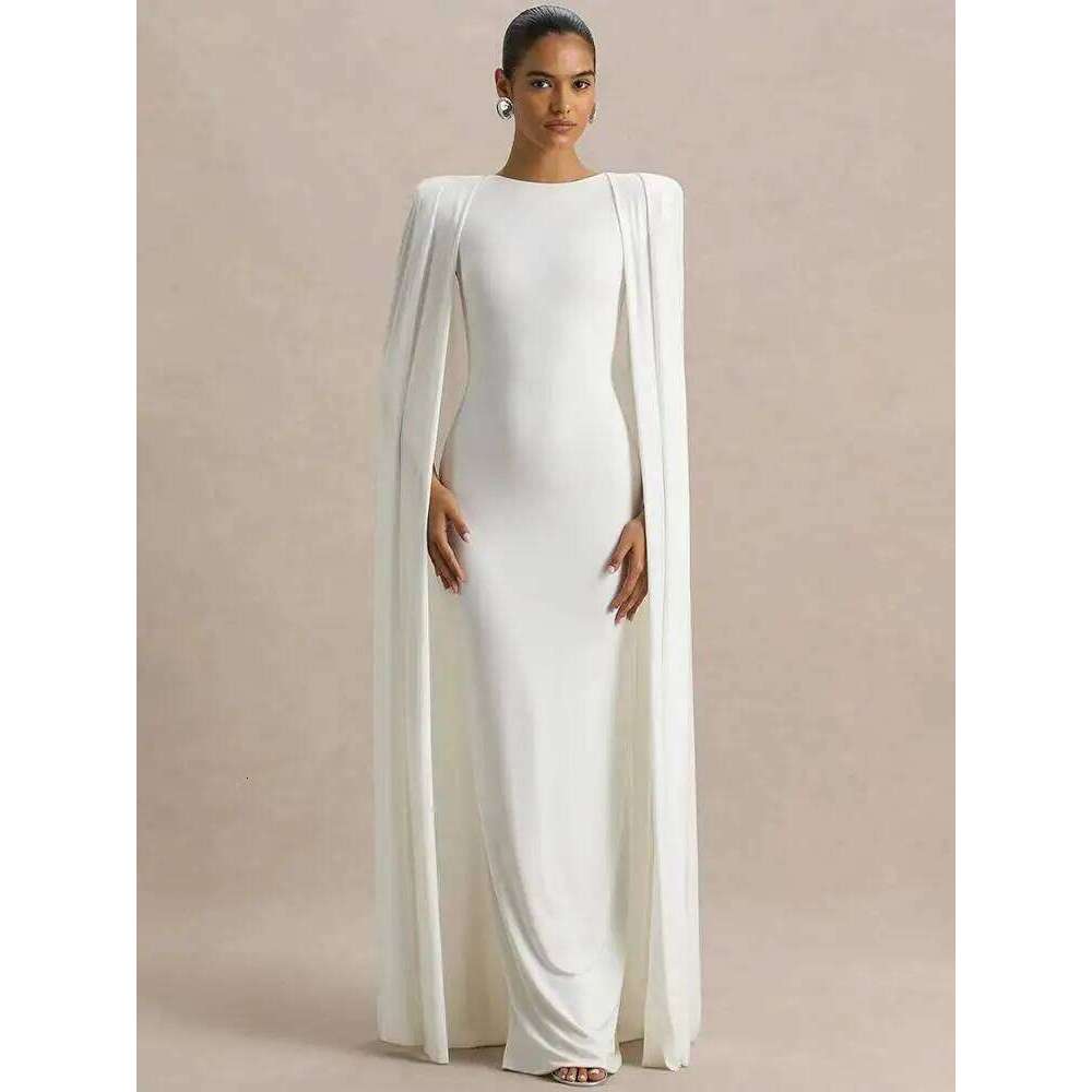 Blifanbo Sexy Cape Sleeve Maxi Dress Women Gown Fashion O Neck High Waist Split Zipper Club Party Long Dresses Female Elegant C260312