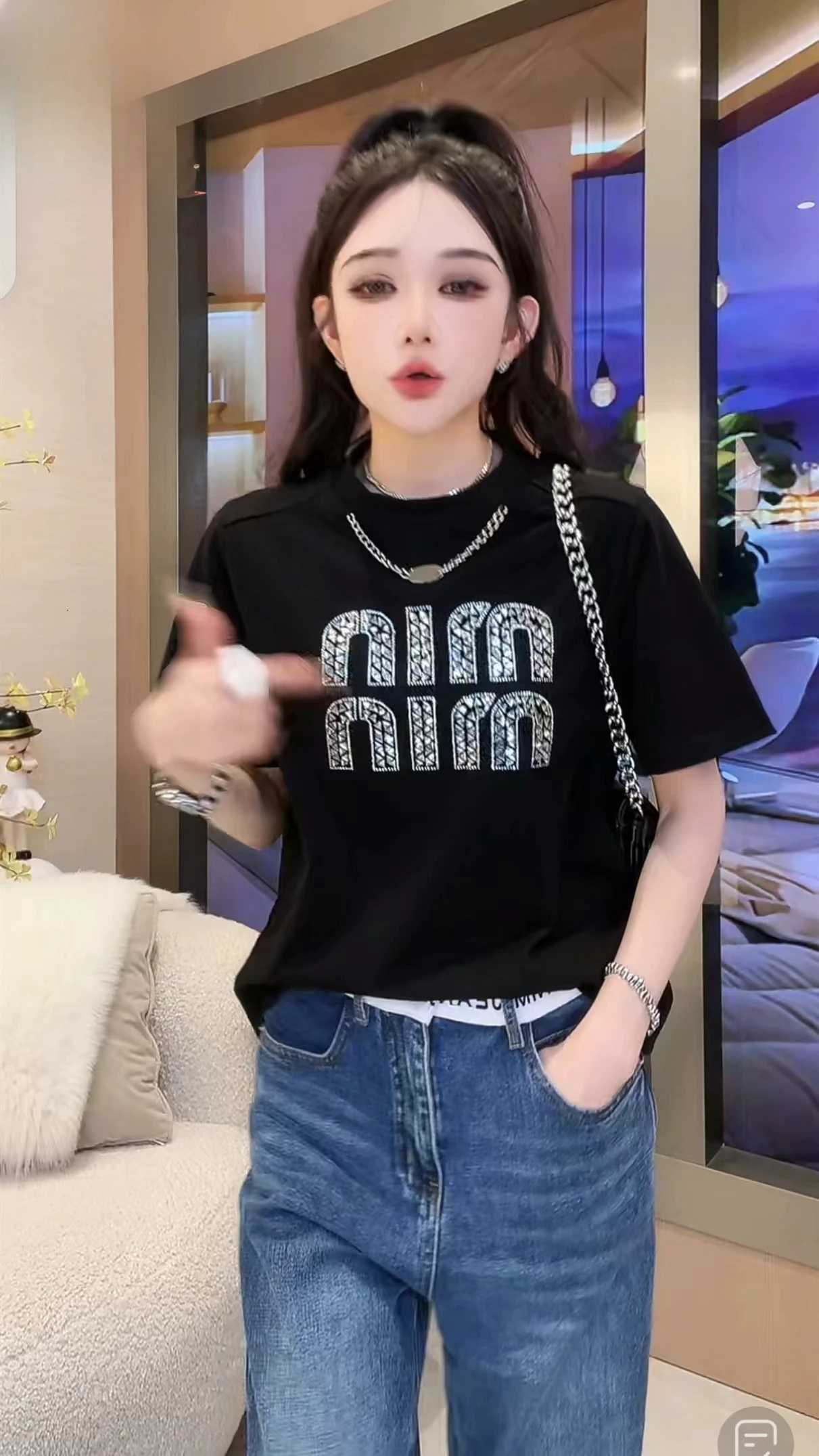 2024 Summer New Fashion Versatile Hot Diamond Short sleeved T-shirt Top for WomenT260312