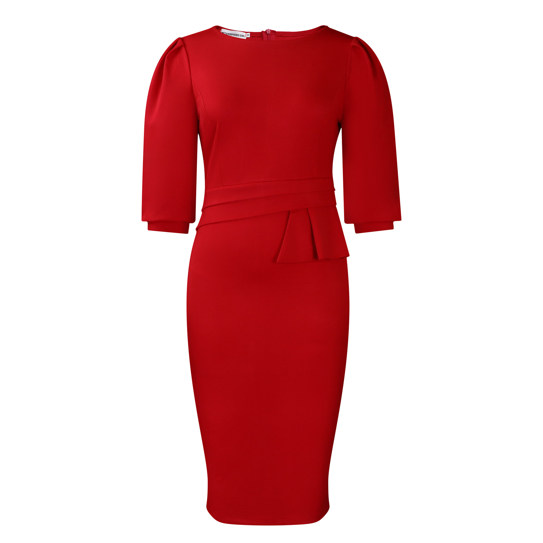D505 Womens Fashion 2024 Summer New Round Neck Pleated Elegant Fashion OL Tongle Pencil Dress