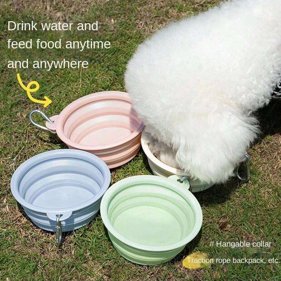 350ml Macaron Color Series Portable Folding for Pets, Dog Drinking Cat Food Bowl, Travel Bowl with Carabiner 26Y0312