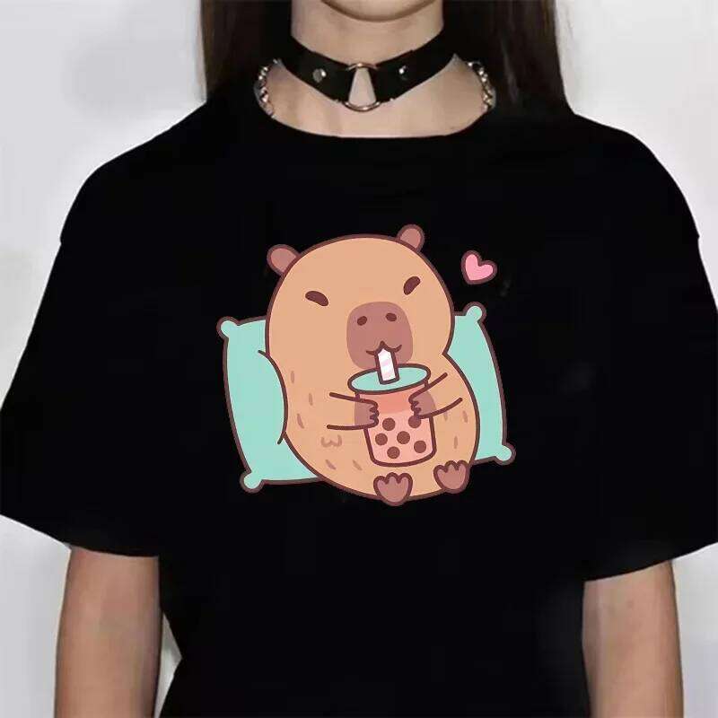 Funny Capybara T Shirt Women Soft Fabric Female Anime Clothing T-shirt Girls Capibara Tee Tshirt Graphic Tops Z260312