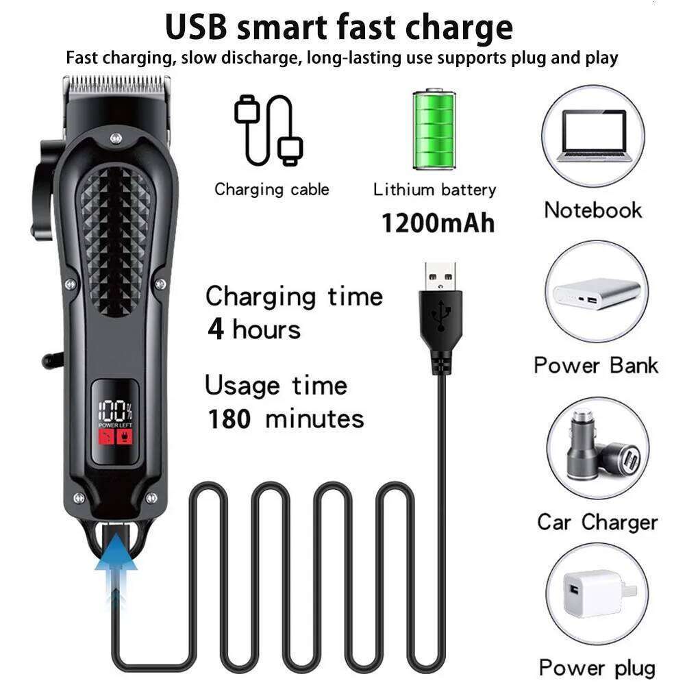 Professional Cordless for Men Electric Barber Clipper & Trimmer Rechargeable Men's Hair Cutting Tools C260312