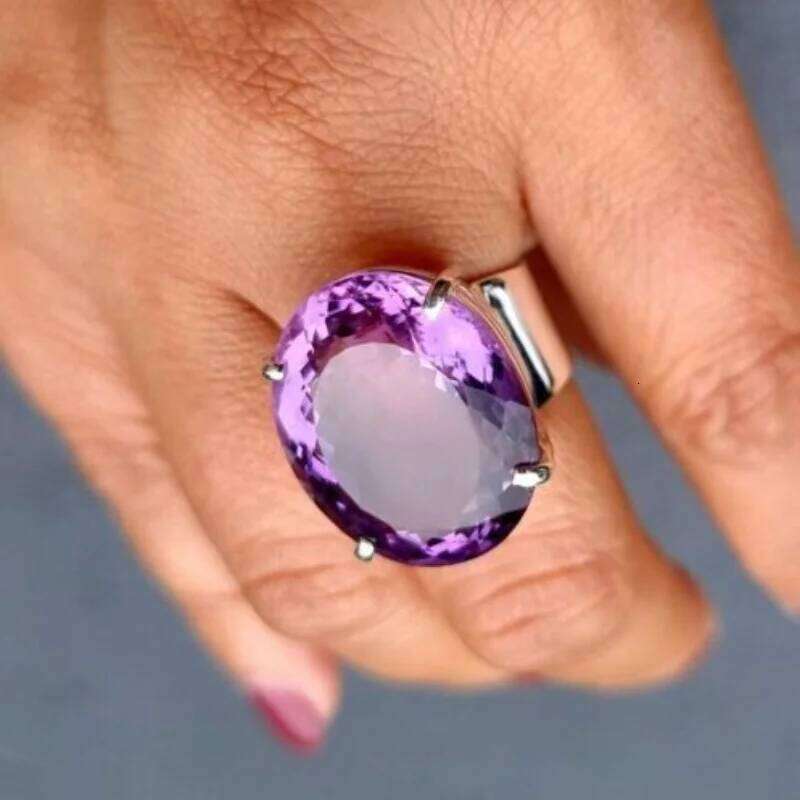 Luxury Fashion Oval Purple Color Set Zirconia Geometric Ring for Women Delicate Daily Holiday Party Jewelry Gifts H260312