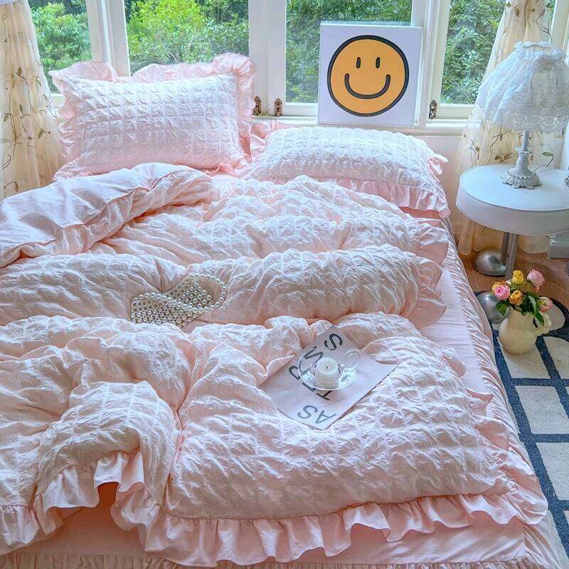 3pcs Korean lace Bedding set seersucker Duvet Set 1*Duvet Cover + 2*Pillowcase, Without Corefor bedroom guest room H260312
