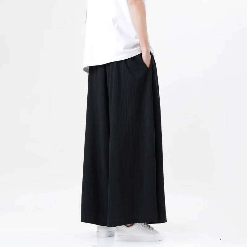 2023 Chinese Style Harajuku Cotton Linen Man Japanese Kimono Pants Male Streetwear Summer Retro Wide-Leg Trousers