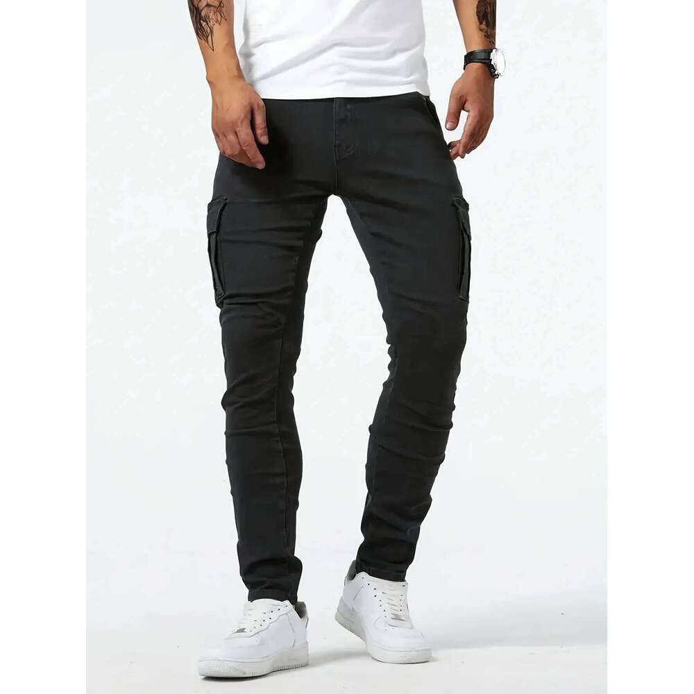 Men's workwear multi pocket jeans, casual street style straight leg denim pants 26Y0312