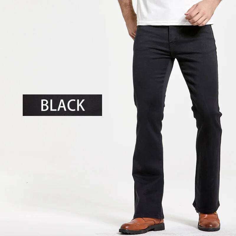 Mens Boot Cut Jeans Slightly Flared Slim Fit Blue Black Trousers Designer Classic Male Stretch Denim Pants 26Y0312