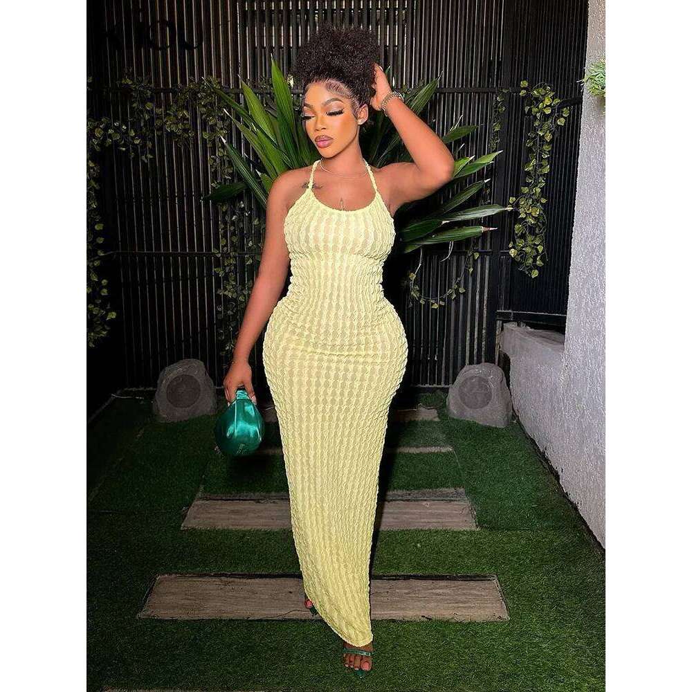 Kliou Solid Ruched Spaghetti Strap Bandage Maxi Dress Women Casual Sleeveless Backless Bodycon Ladies Party Streetwear Dresses C260312