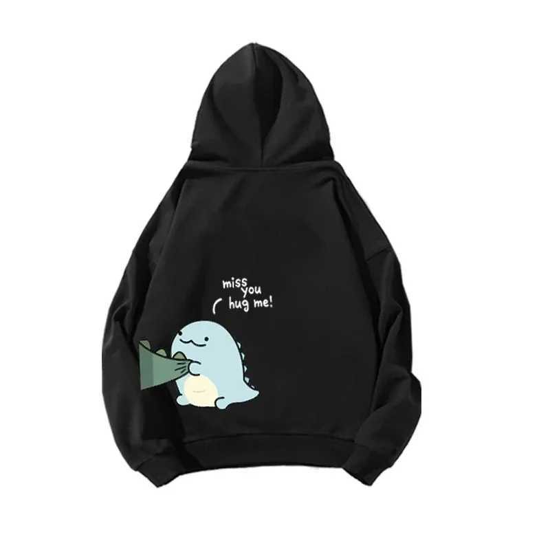 Autumn And Winter Cute Rock Dinosaur Fashion Print Mens Casual Harajuku Y2k Cartoon Couple Hoodie As a Gift for Couples M260312